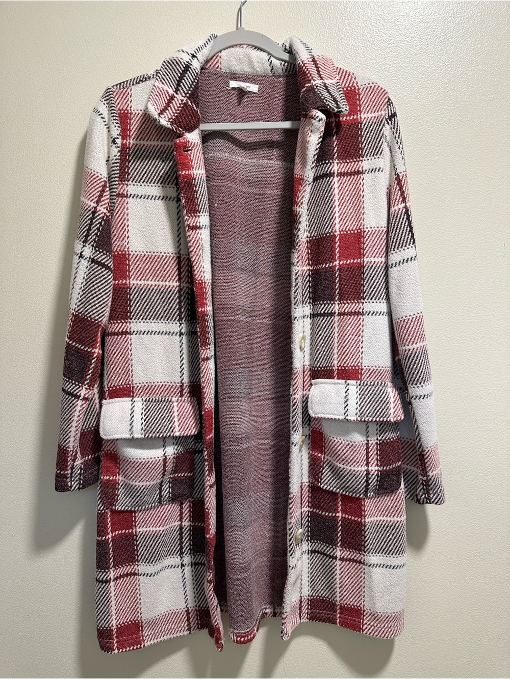 Maurices Red/White/Gray Plaid Shacket